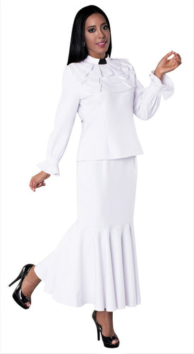 Ladies 2 piece Ruffle Clergy Collar Skirt Set- White - LSM Boutique's Fashion N Fragrances