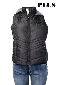 Plus Quilted Puffer Vest with Removable Hood