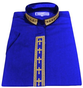 Women's Short-Sleeve Royal Clergy Shirt With Fine Embroidery SALE! - LSM Boutique's Fashion N Fragrances