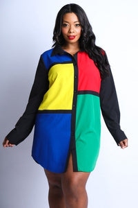 Plus Size Color-Block Shirt Dress 1X2X3X