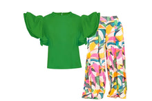 Plus size Green Ruffle Geometric Pant Set