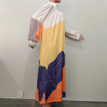 Long Sleeve Color Block  Print Maxi Dress