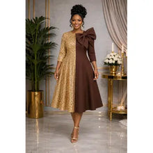 Plus Size Sequence Combo Bow Midi Dress 1X2X3X