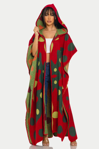 One Size Hooded Multicolor Long Fashion Poncho