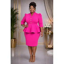 Plus Size Button Collar Midi Dress 1X2X3X