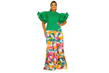 Plus size Green Ruffle Geometric Pant Set