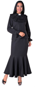 Ladies 2 piece Ruffle Clergy Collar Skirt Set- Black - LSM Boutique's Fashion N Fragrances