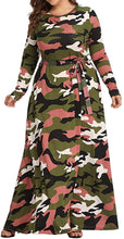 Camouflage Print Long Sleeve Maxi Dress