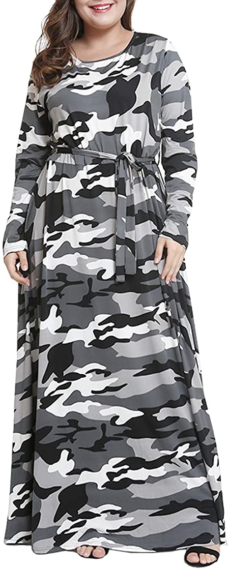 Camouflage Blk/Gry Print Maxi Dress