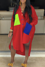 Color Block LS Fashion Dress SM-2XL