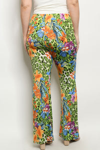 Plus Size Animal Print Green/Orange Pants 1X2X3X