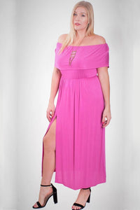 Plus Size Pink Off Shoulder Maxi Dress