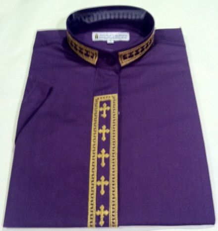 Women's Short-Sleeve Purple Clergy Shirt With Fine Embroidery SALE! - LSM Boutique's Fashion N Fragrances