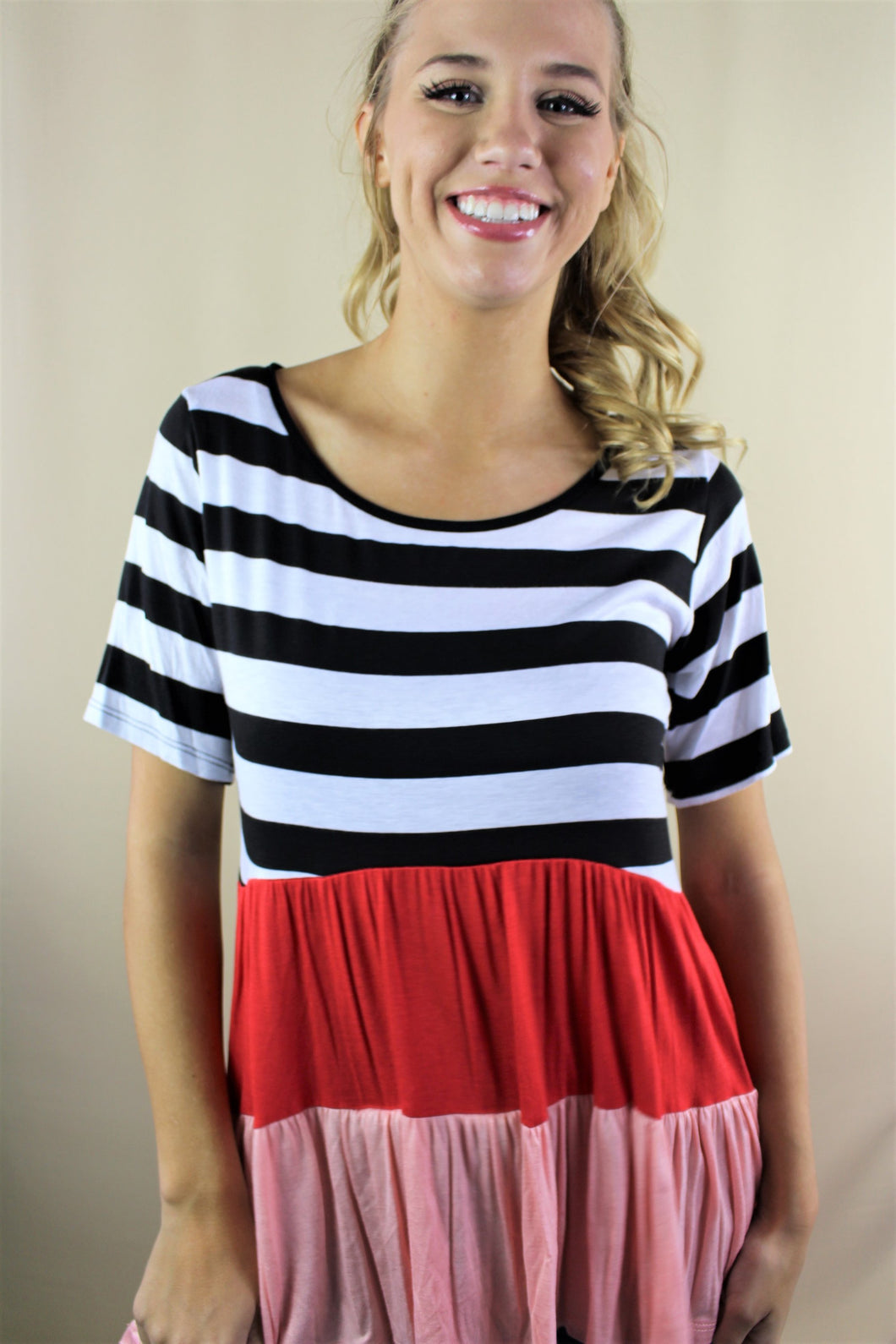 Women's Short Sleeve Stripe Peplum Top