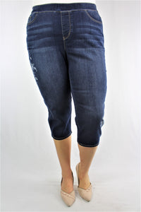 Plus Size Blue Washed Knee Length Denim pants - LSM Boutique's Fashion N Fragrances