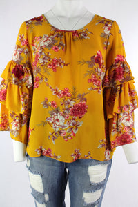 Plus Size Ruffled Sleeve Floral Top 1X2X3X