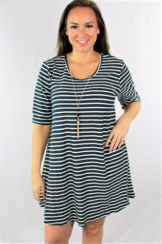 Plus Size Elbow Sleeve Striped Dress 1x2x3x - LSM Boutique's Fashion N Fragrances