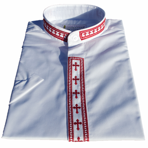 Women's Short-Sleeve White Clergy Shirt With Embroidery - LSM Boutique's Fashion N Fragrances